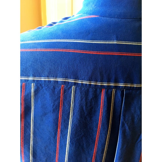 80s royal blue striped silk secretary shirt vinta… - image 5