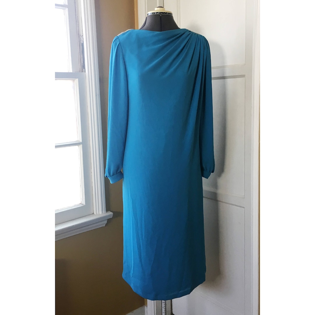 Vibrant Turquoise 80s Evening Party Dress. Deep Scooped Back - Etsy