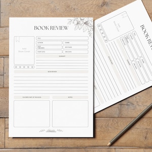 Printable Book Review Template Reading Journal Page Editable PDF