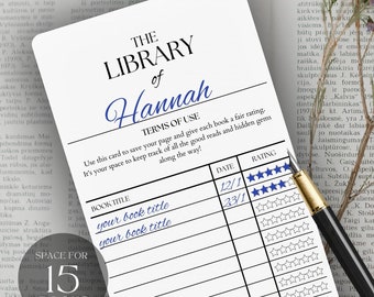 Library Card Bookmark Reading List Book Tracker Printable Book Club Accessory