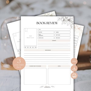 Printable Book Review Template Reading Journal Page PDF Download Editable