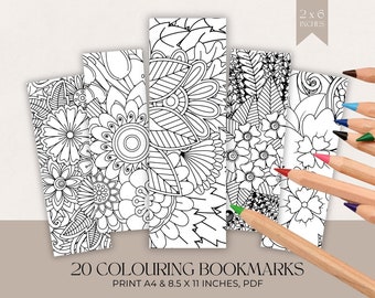 Printable Colouring Bookmarks Floral Designs Paper Craft Instant Downloadable PDF Kids Activity