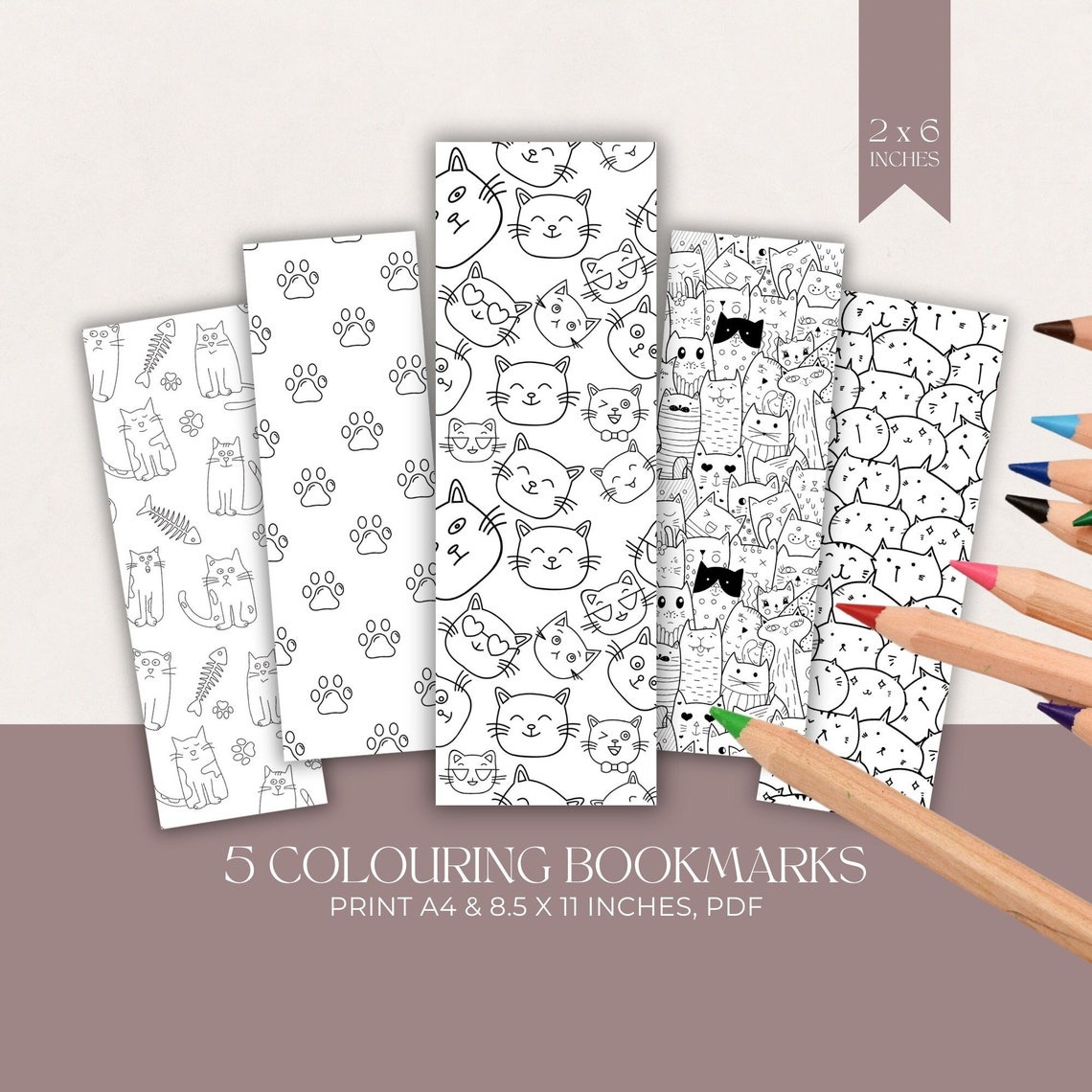 Cute Printable Bookmarks Cat Coloring Bookmark for Adults Paper Craft
