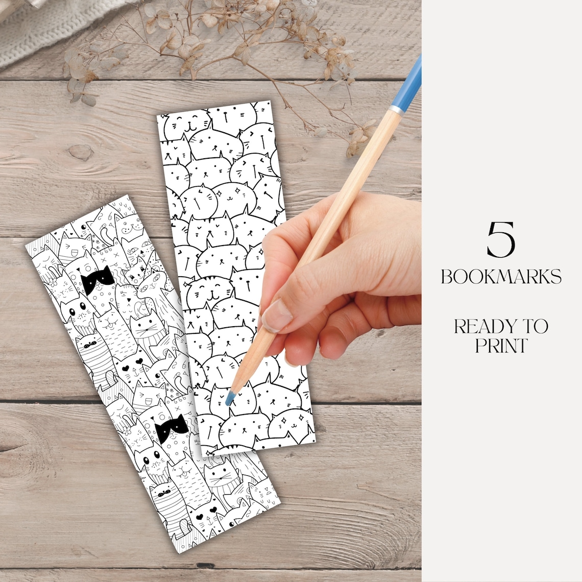 Cute Printable Bookmarks Cat Coloring Bookmark for Adults Paper Craft