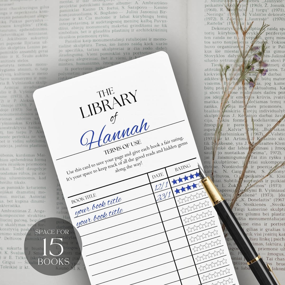 Library Card Bookmark Reading List Book Tracker Printable Book Club ...
