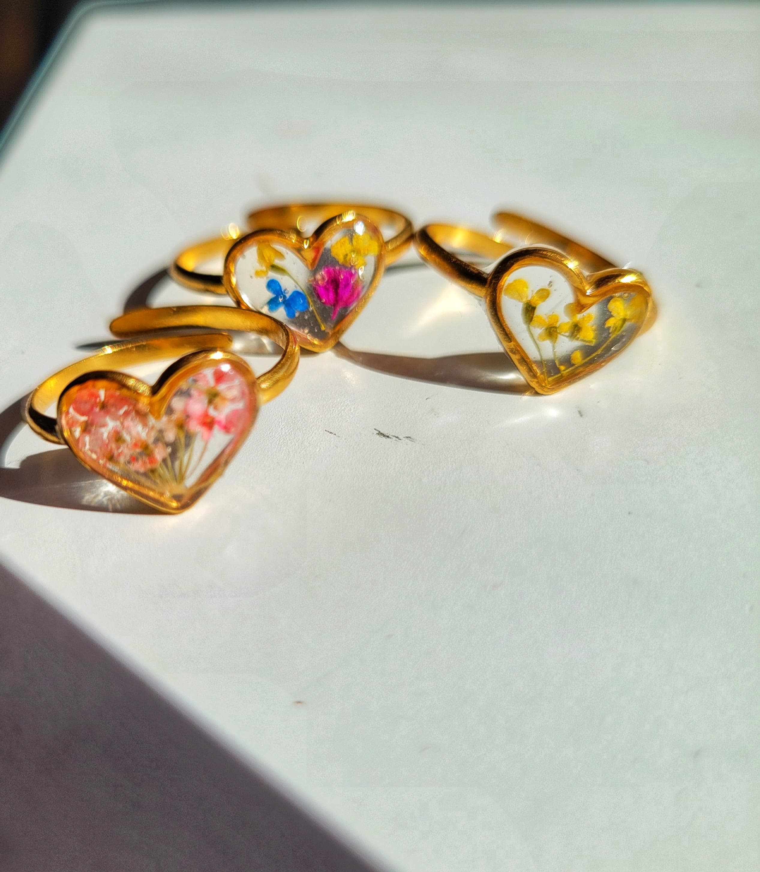 Adjustable heart floral ring