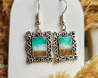 Strand-Harz-Ohrringe: Ozean-inspirierter Küstenschmuck, Vintage-Bilderrahmen-Ohrringe