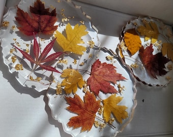 Autumn leaf coasters with real fall leaves