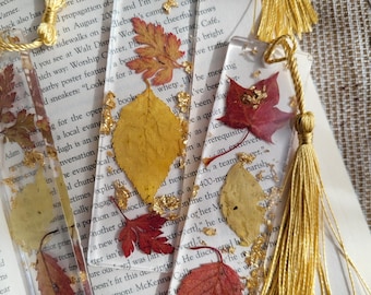Boekenlegger met herfstbladeren | Boekenlegger van hars met herfstthema | Cadeau voor natuurliefhebbers