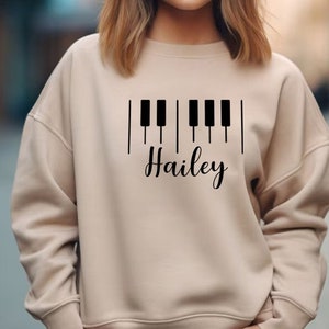 Custom Piano Teacher Gift Sweatshirt Pianist Sweatshirt Musician Gift Music Teacher Sweater Music Notes Piano Keys Piano Lover Piano Recital