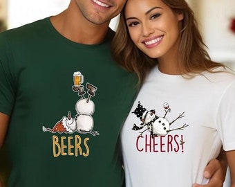 Christmas Matching Couple Shirts Christmas Snowman Cheers Beers Christmas Shirt Couple Gifts Christmas Party Tis The Season Ugly Christmas