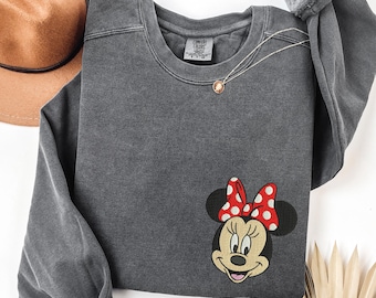 Minnie Mouse Mickey Mouse Embroidery Comfort Colors Sweatshirt Disney Embroidered Sweater Disney Trip Couple Matching Disney Vacation