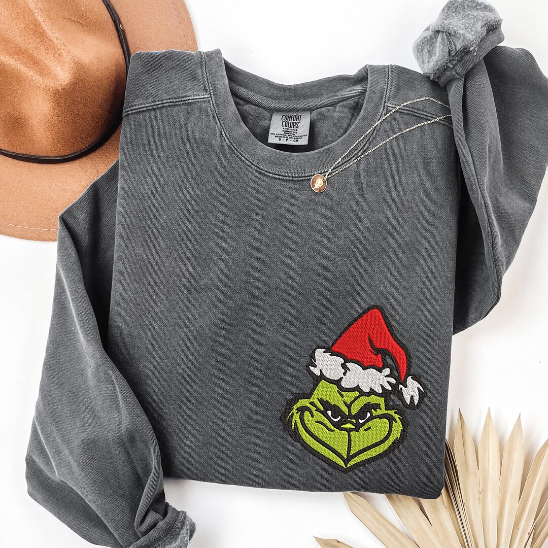 Grinch Christmas Embroidery Comfort Colors Sweatshirt Merry Grinchmas ...