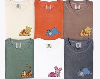 Disney Winnie The Pooh Embroidery Comfort Colors Shirt Disney Trip Embroidered Shirt Disney World Disney Vacation Matching Shirts Piglet