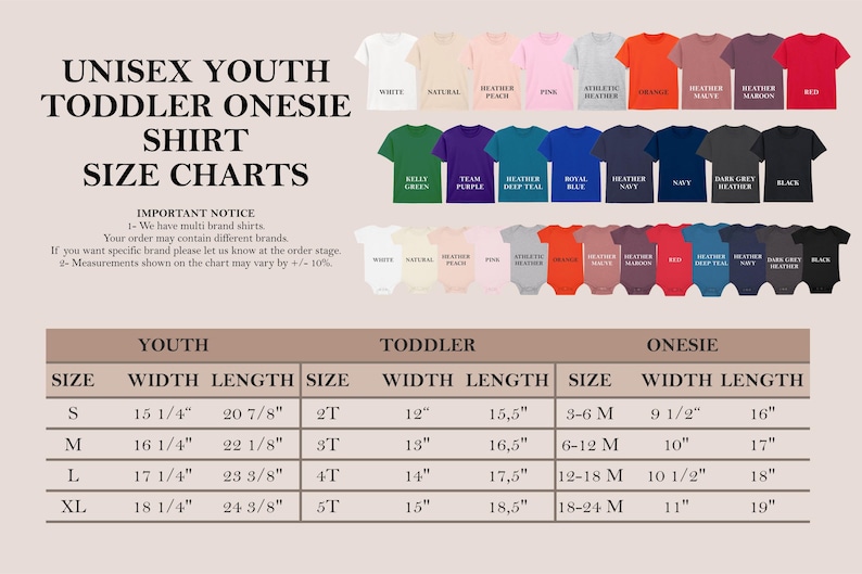 K&ouml;nnte beinhalten: Gr&ouml;&szlig;entabelle f&uuml;r Unisex-Jugend-, Kleinkind- und Strampler-Shirts. Die Tabelle zeigt die Breiten- und L&auml;ngenma&szlig;e in Zoll f&uuml;r jede Gr&ouml;&szlig;e. Die Tabelle umfasst die Gr&ouml;&szlig;en S, M, L, XL f&uuml;r Jugendliche, 2T, 3T, 4T, 5T f&uuml;r Kleinkinder und 3-6M, 6-12M, 12-18M, 18-24M f&uuml;r Strampler.