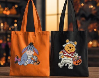 Disney Characters Halloween Tote Bag Trick Or Treat Kids Halloween Gift Spooky Season Halloween Treat Bags Mickey Minnie Winnie the Pooh