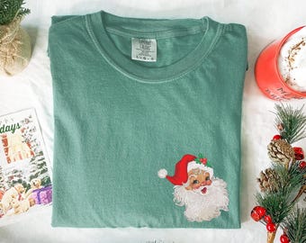 Retro Santa Claus Embroidery Christmas Shirt Comfort Colors Embroidered Holiday Season Shirt Christmas Gift Christmas Party Santa Embroidery
