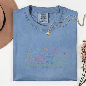 Disneyworld Theme Park Shirt Disney Parks Embroidery Shirt Magic Kingdom Wonderful World Comfort Colors Disney Trip Outfit Womens Disney image 4