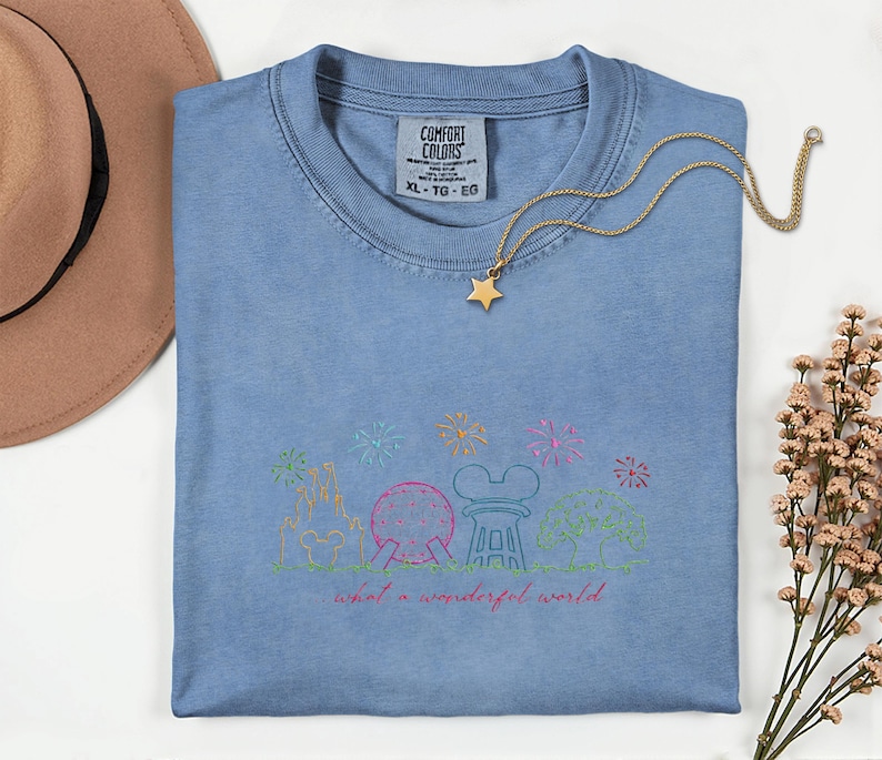 Disneyworld Theme Park Shirt Disney Parks Embroidery Shirt Magic Kingdom Wonderful World Comfort Colors Disney Trip Outfit Womens Disney image 4