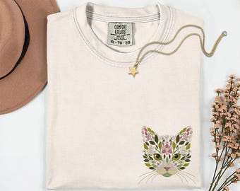 Cat Embroidery Comfort Colors® Shirt Cat Mom Embroidered Shirt Floral Cat Shirt Cat Lover Animal Lover Gift Cat Themed Gifts Crazy Cat Lady