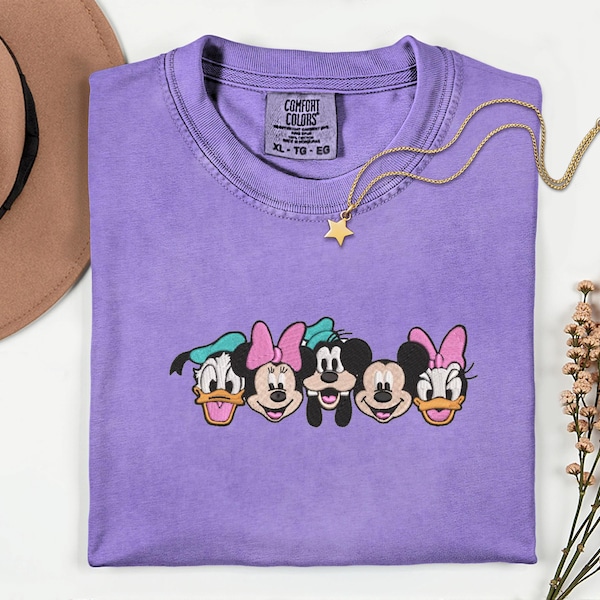 Camiseta bordada de personajes de Disney Mickey y sus amigos Camisetas a juego para la familia de vacaciones de Disney para mujer