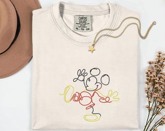 Mickey Mouse Disney Embroidery Comfort Colors Shirt Disney Trip Embroidered Shirt Disney World Disney Vacation Mickey Mouse Line Art Design