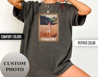 Custom Vintage Photo Shirt Birthday Gifts Comfort Colors 40th Birthday Family Portrait Anniversary Gifts Personalized Photo Retro Shirt 1985