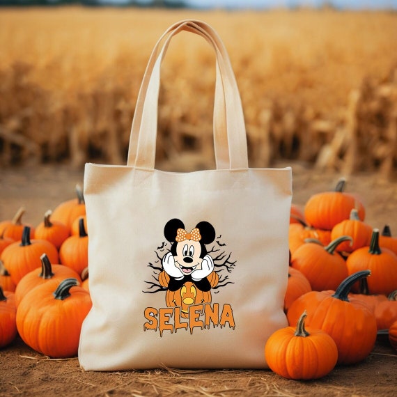 Custom Name Disney Halloween Tote Bag Mickey Mouse Trick Or Treat Kids Halloween Gift Spooky Season Personalized Halloween Treat Bags