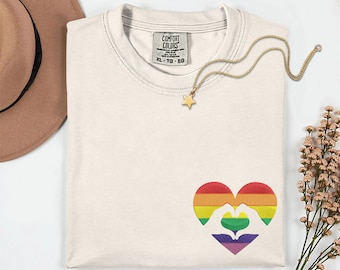 Pride Rainbow Heart Embroidery Comfort Colors Shirt Pride Month Embroidered Shirt Gay Lesbian Pride Lgbtq Pride Lgbt Shirt Love Is Love