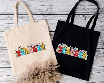 Disney Teacher Tote Bag, Disney Classroom, Teacher Birthday Tote Bag, Back The School Teacher Gifts Idea, Disney Characters Tote Bag