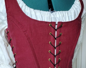 B1865 - "Flora" Bust 35-38 Waist 27-30 inches - Raspberry Red Linen - Ready to Ship - Renaissance Ladies Bodice  -  Boned - (6)
