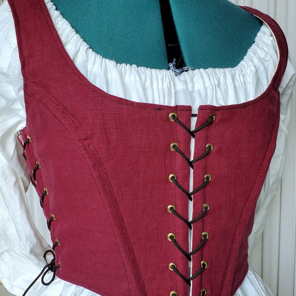 Raspberry Red Linen "Flora" Ladies Bodice - Bust 37.5-40.5 Waist 30.5-33.5 inches -Ready to Ship Handmade -Elizabethan -Renaissance-B1893-12