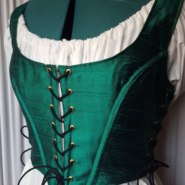 B1832 -"Ailene"- Bust 44-47 inches - Waist 36.25-39.25 inches - Green Silk Dupioni Ladies Bodice - Ready to Ship -Handmade (P18)