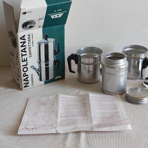 Napoletana, classic Italian flipover coffee pot, 2 cups Italian espresso maker with original box.