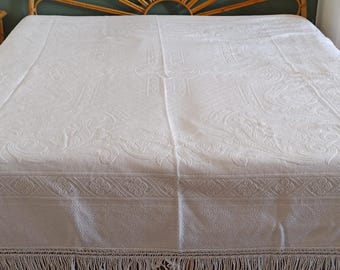 Pique woven, white cotton bedcover, 1960s, quality cotton blanket