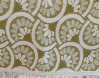 Fantastic vintage Italian bedcover, white and olive green coverlet, throw blanket Italy, 1960s