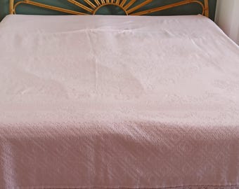 Beautiful light pink summer blanket or bedcover, Italian 1960s, cotton damast blanket