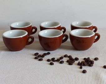 Nuova point, set of 6 vintage Italian espresso bar cups, thick brown bar cups