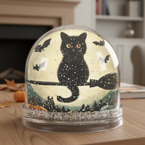 Cat Witch Snow Globe, Halloween Decoration, Autumn Home Decor, Witchy Vibes, Gift for Cat Lovers
