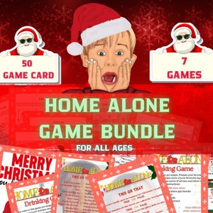 Juego de Navidad Home Alone: 10 juegos únicos, 75 tarjetas, divertida actividad navideña imprimible para adultos y familias, paquete de juegos de fiesta