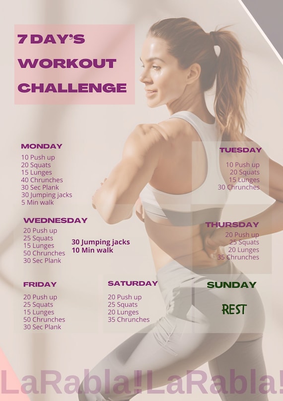 7 day Workout Challenge Planner 7 day Fitness Challenge Template Exercise Workout Schedule 7 day Home Workout Plan Etsy