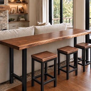 Live Edge Walnut Sofa Table, Bar Table, Bar Height Table, Solid Wood Table with Steel Legs