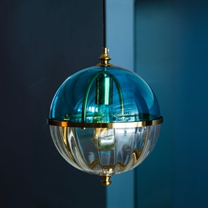 Modern Blue and Clear Glass Sphere Pendant Light - Elegant Lighting, Living Room Light , Kitchen Light, Dining Room Light Chandelier