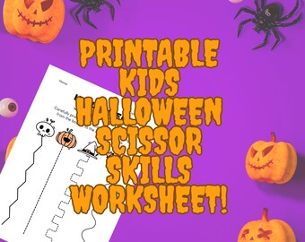 Druckbares Halloween Scissor Fähigkeiten Arbeitsblatt für Kinder | Scherenschnitt-Übungen für Kinder im Vorschulalter & Kleinkinder | A4 PDF | Sofort Download