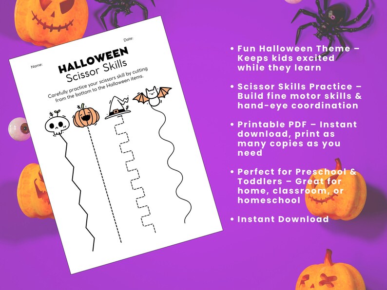 Hoja de trabajo imprimible de Halloween con tijeras para niños ...