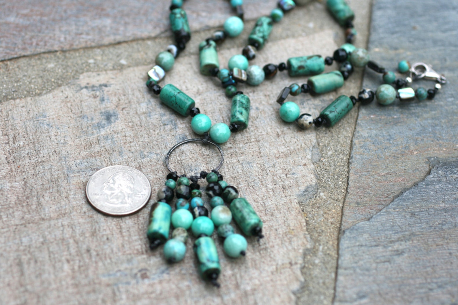 Turquoise Gemstone Tassel Hand Knotted Handmade Statement Etsy