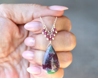 Ruby Zoisite Teardrop Pendant Necklace: Sterling Silver Gemstone Jewelry