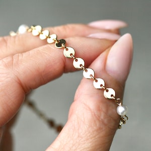 Dainty 14KT Gold Filled Bracelet: White Freshwater Pearl, June Birthstone
