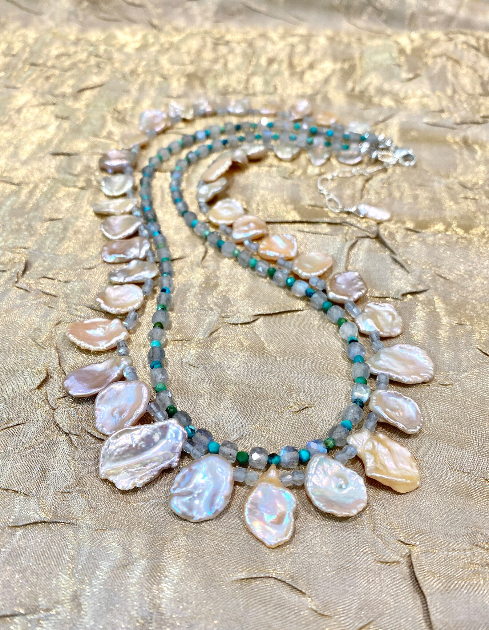 Double Strand Gemstone Necklace Keshi Pearl Necklace Etsy