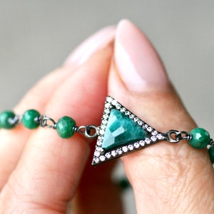 Emerald Green Gemstone, Cubic Zirconia, Oxidized Sterling Silver Wire Wrapped Bracelet, May Birthstone, Birthstone Jewelry